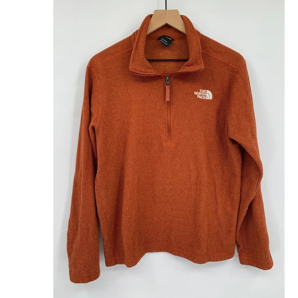 The North Face Sweater Mens Large Orange 1/4 Zip Pullover Textured Fall Preppy